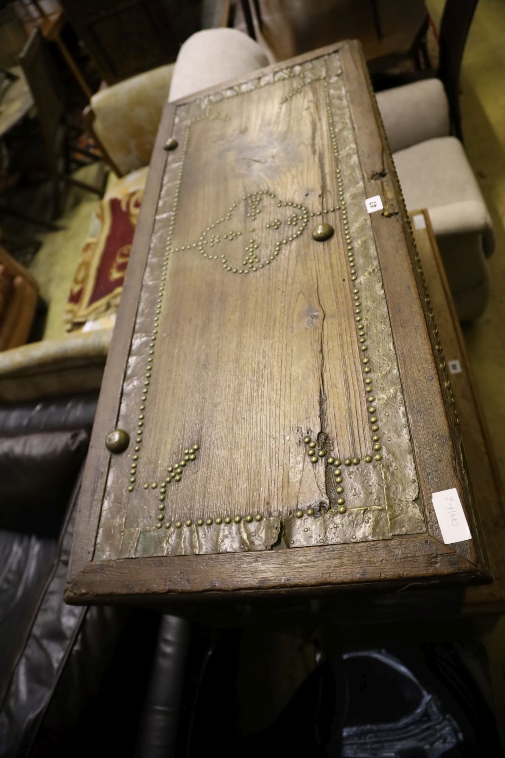 A 19th century teak and brass Zanzibar chest, width 110cm depth 47cm height 46cm